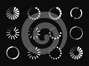 Super set different load icon. Circle website buffer loader or preloader. Download or upload status icon