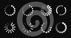Super set different load icon. Circle website buffer loader or preloader. Download or upload status icon
