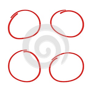 Super set hand drawn circle isolated on white background. Collection of different hand drawn red circles