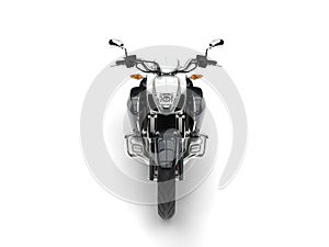 Super silver modern powerful motorcycle - front view