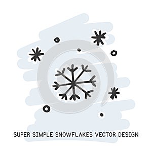 Super simple snowflakes hand-drawn doodle style vector design. Nature elements concept. Cute snowflakes quick simple drawing