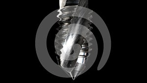 Super slow motion of rotation of a high performance  machine Taps.Extreme Close Up Zoom.Mechanical tools.professional tool concept