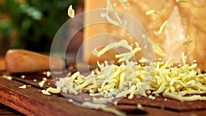 Super slow motion shredded cheese