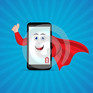 Super smart phone hero vector illustration. Smart phone cartoon character.