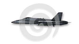 Super sonic jet, military aircraft on white background, side view