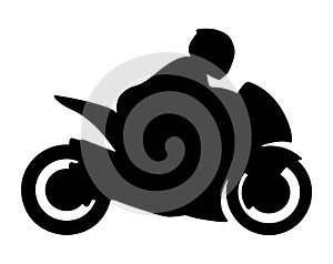 Super Sport Bike Motorcycle with Rider Silhouette Isolated Vector Illustration