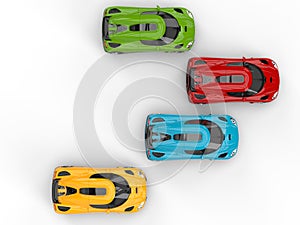 Super sports cars racing - top view