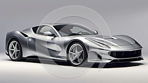 Super Sports Silver car in front side view in studio