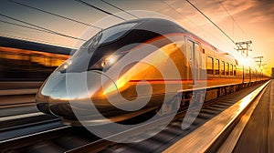 Super streamlined train with motion blur. Generative Ai