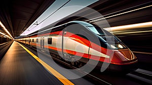 Super streamlined train with motion blur. Generative Ai