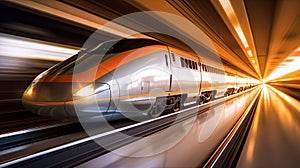 Super streamlined train with motion blur. Generative Ai