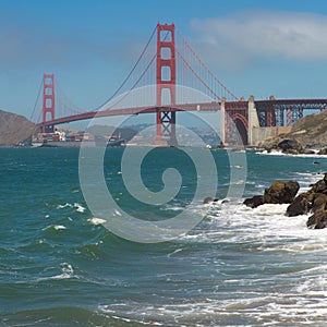 Super tanker going under the golden gate bridge, San Francisco 2 photo
