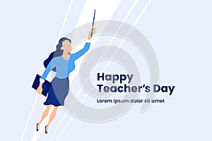 Super teacher flying vector illustration for happy teacher`s day background poster concept with modern simple flat style graphic