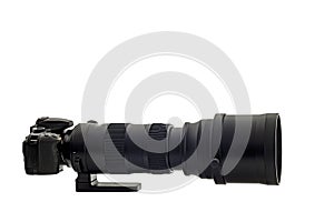 Super Telephoto Zoom Lens On digital Camera Isolated on White