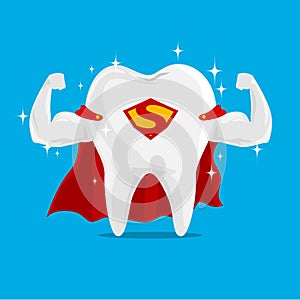 Super Tooth Hero on iSolated Background. Concept of Very Strong Tooth Protection the Kids