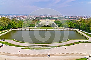 Super wide angle cityscape view of Vienna from Gloriette at Schoenbrunn palace