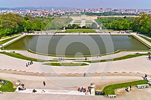 Super wide angle cityscape view of Vienna from Gloriette at Schoenbrunn palace