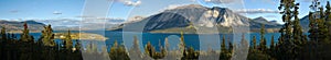 Super wide panoramic view of Bove Island on Tagish Lake