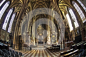 Super wide view inside of saint Stephen's cathedral at downtown of Vienna