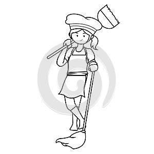 Super Woman On Duty Line Art Illustration