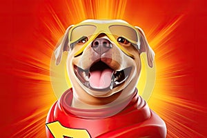 Super Woofs: A 3D-Rendered Dog\'s Heroic Transformation on Red Yellow Gradient Background