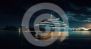 super yacht at night by the sea