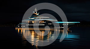 super yacht at night by the sea