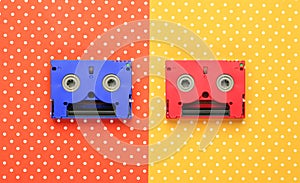 Super8 mm cassettes with colorful topped background