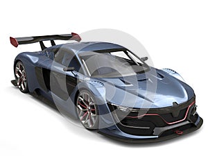 Superb super sports car - metallic gray blue color with red details