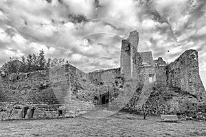 Superb black and white view of the La Rocca Aldobrandesca of Sovana, Grosseto, Tuscany, Italy