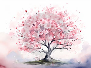 Superb Watercolor Illustration of a Spring Border or Background with Pink Blossom AI Generated