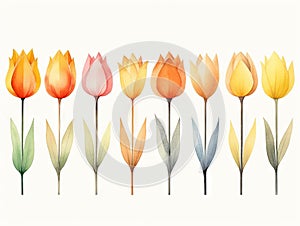 Superb Watercolor Illustration of Spring Tulip Flowers in a Row AI Generated