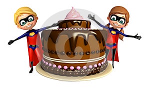 Superboy and Supergirl with Cake