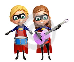 Superboy and Supergirl with Drum gitar