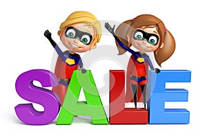 Superboy and Supergirl with Sale sign