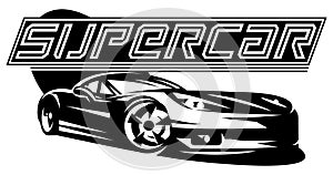 Supercar. Vector monochrome illustration. Editable template for business cards