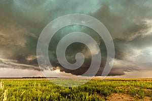 Supercell inflow with green hail glow photo