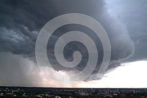 Supercell storm clouds with hail, and intence winds