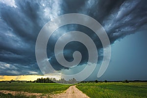 Supercell storm clouds with intense tropic rain