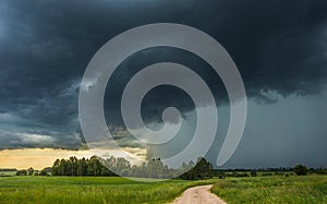 Supercell storm clouds with intense tropic rain