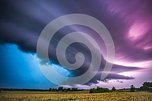 Supercell storm clouds with intense tropic rain