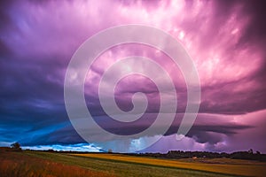 Supercell storm clouds with intense tropic rain