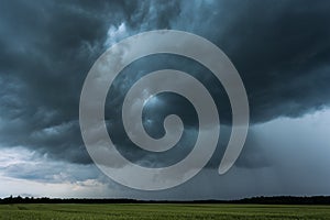 Supercell storm clouds with intense tropic rain