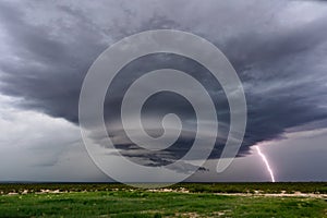 Supercell storm with dramatic clouds and lightning
