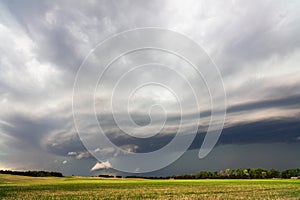 Supercell thunderstorm with dark storm clouds in Nebraska