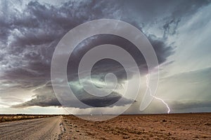 Supercell thunderstorm with lightning