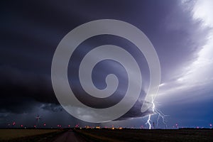 Supercell thunderstorm and lightning bolt