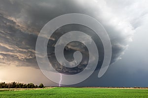 Supercell thunderstorm with lightning bolt