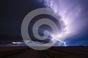 Supercell thunderstorm with lightning strike
