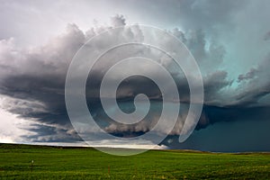 Supercell thunderstorm with ominous dark clouds